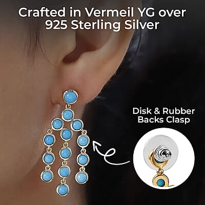 Premium Sleeping Beauty Turquoise Chandelier Earrings,  Vermeil Yellow Gold Over Sterling Silver Ring, Turquoise Dangle Earrings, Turquoise Jewelry For Her 8.50 ctw