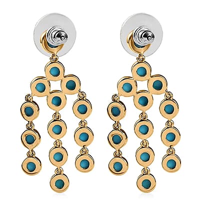 Premium Sleeping Beauty Turquoise Chandelier Earrings,  Vermeil Yellow Gold Over Sterling Silver Ring, Turquoise Dangle Earrings, Turquoise Jewelry For Her 8.50 ctw
