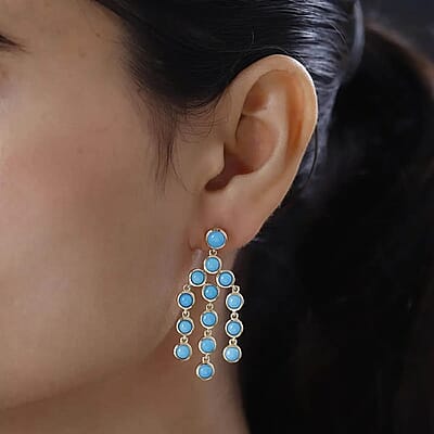 Premium Sleeping Beauty Turquoise Chandelier Earrings,  Vermeil Yellow Gold Over Sterling Silver Ring, Turquoise Dangle Earrings, Turquoise Jewelry For Her 8.50 ctw