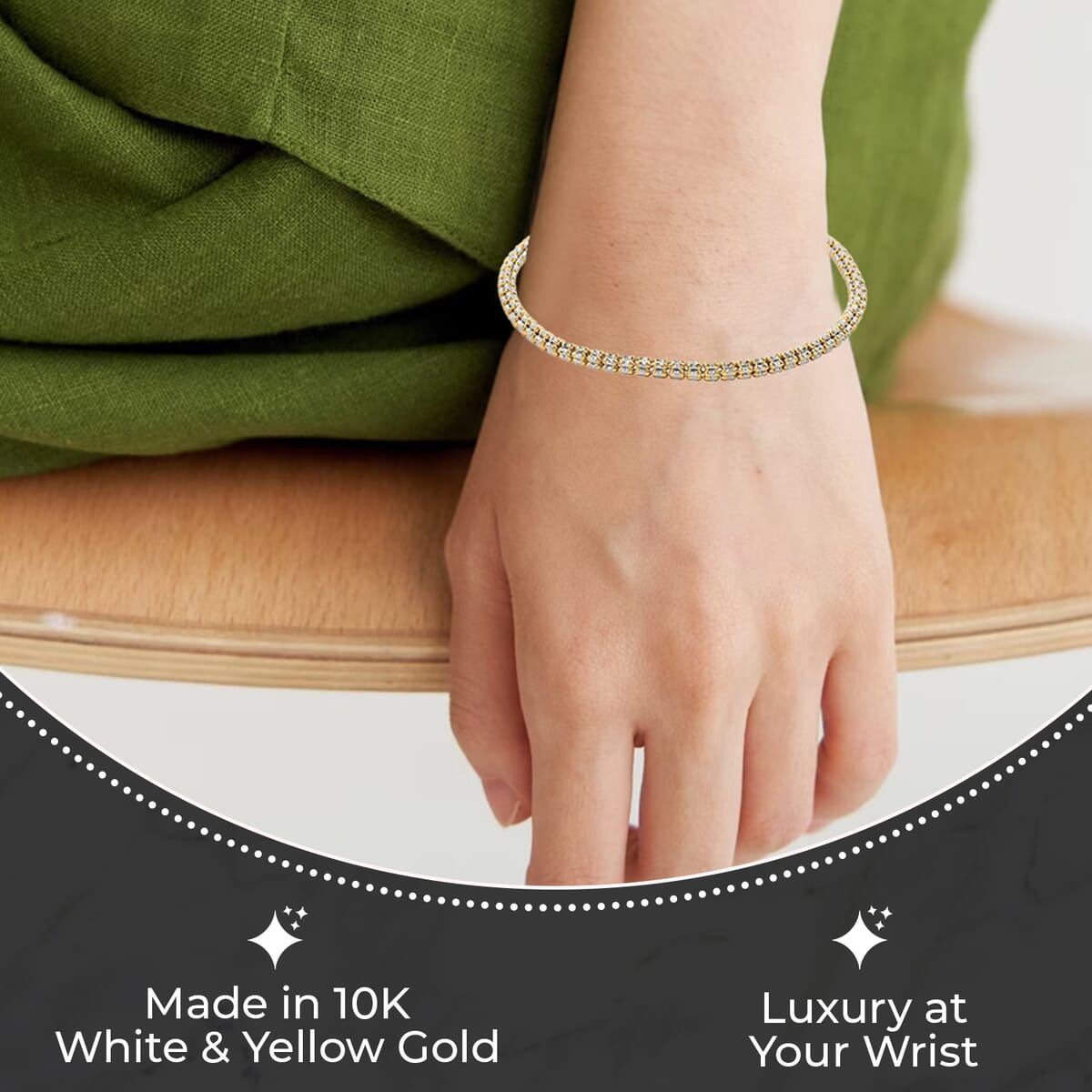 10K White and Yellow Gold 3mm Ice Chain Bracelet (7.00 In) 6 Grams image number 2