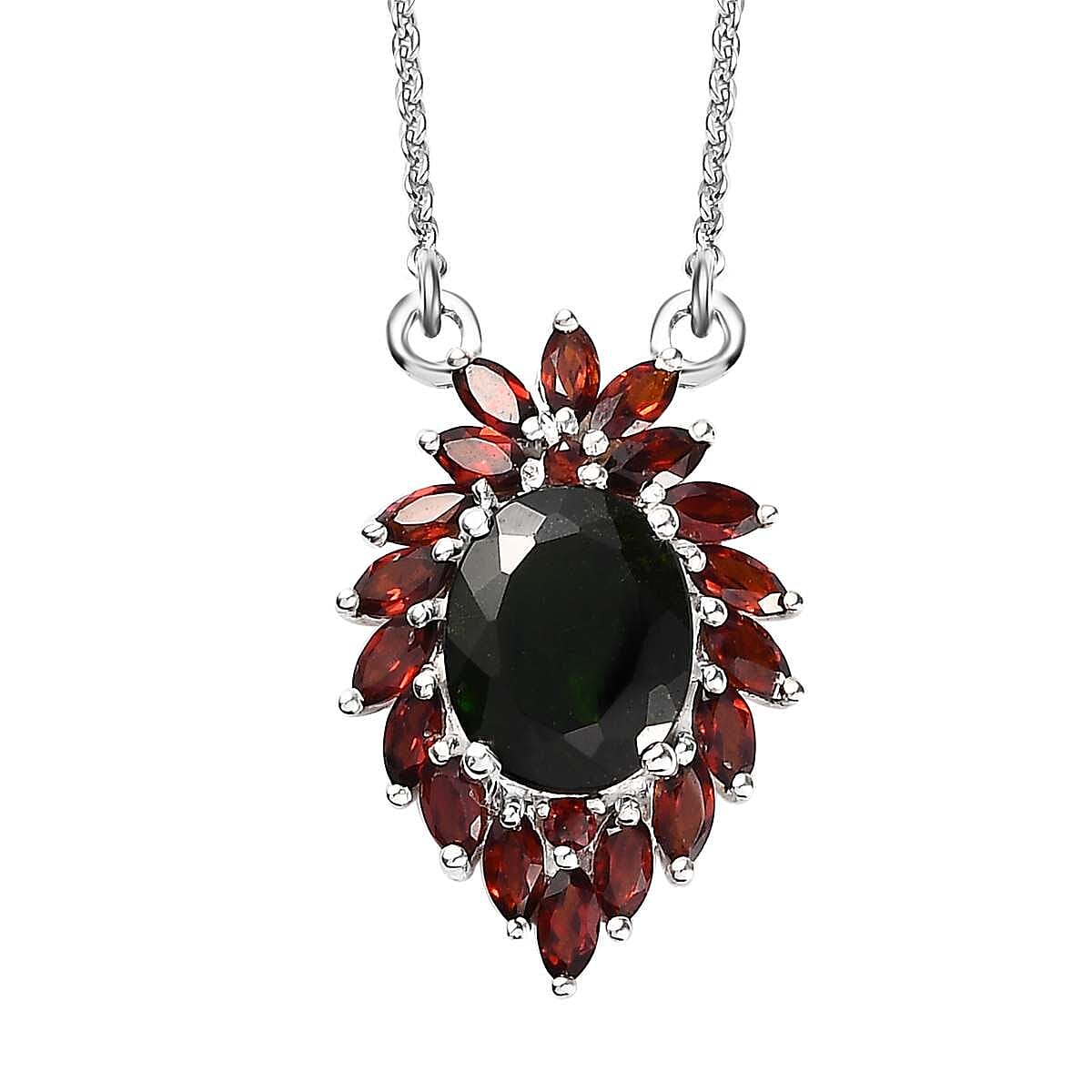 Chrome Diopside and Mozambique Garnet Necklace 18 Inches in Platinum Over Sterling Silver 5.00 ctw image number 0