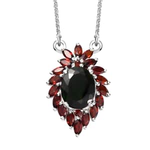 Chrome Diopside and Mozambique Garnet Necklace 18 Inches in Platinum Over Sterling Silver 5.00 ctw