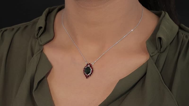 Chrome Diopside and Mozambique Garnet Necklace 18 Inches in Platinum Over Sterling Silver 5.00 ctw
