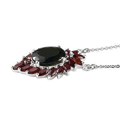 Chrome Diopside and Mozambique Garnet Necklace 18 Inches in Platinum Over Sterling Silver 5.00 ctw