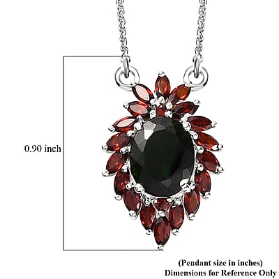 Chrome Diopside and Mozambique Garnet Necklace 18 Inches in Platinum Over Sterling Silver 5.00 ctw
