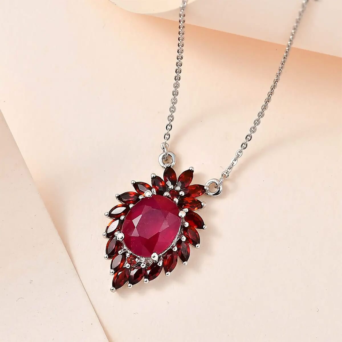 Niassa Ruby (FF) and Mozambique Garnet Necklace 18 Inches in Platinum Over Sterling Silver 5.90 ctw image number 1