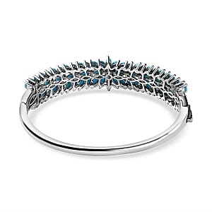 Sleeping Beauty Turquoise and White Zircon 9.01 ctw Bangle Bracelet in Platinum Over Sterling Silver (7 In) (21.37 g)