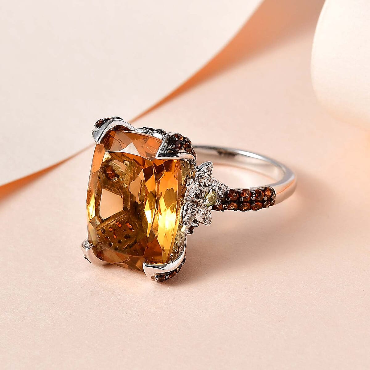 GP Italian Garden Collection AAA Brazilian Citrine and Multi Gemstone Ring in Platinum Over Sterling Silver 11.25 ctw image number 1