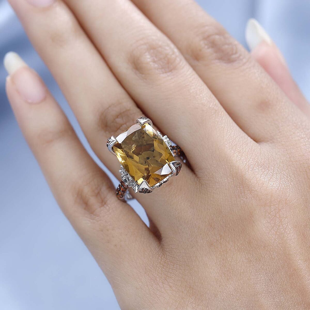 GP Italian Garden Collection AAA Brazilian Citrine and Multi Gemstone Ring in Platinum Over Sterling Silver 11.25 ctw image number 2