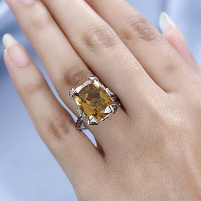 GP Italian Garden Collection AAA Brazilian Citrine and Multi Gemstone Ring in Platinum Over Sterling Silver (Size 10.0) 11.25 ctw