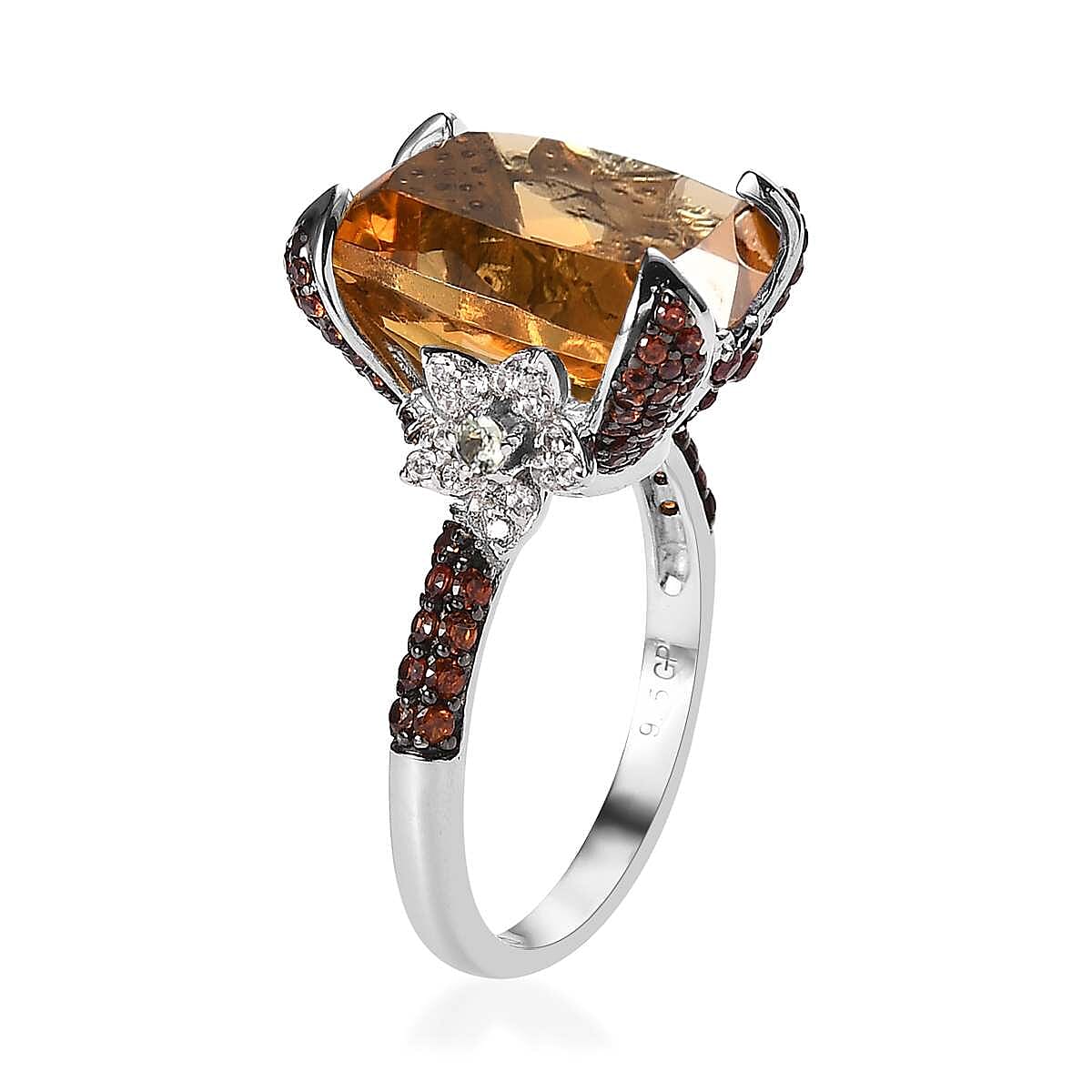 GP Italian Garden Collection AAA Brazilian Citrine and Multi Gemstone Ring in Platinum Over Sterling Silver (Size 10.0) 11.25 ctw