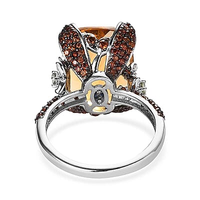 GP Italian Garden Collection AAA Brazilian Citrine and Multi Gemstone Ring in Platinum Over Sterling Silver (Size 10.0) 11.25 ctw