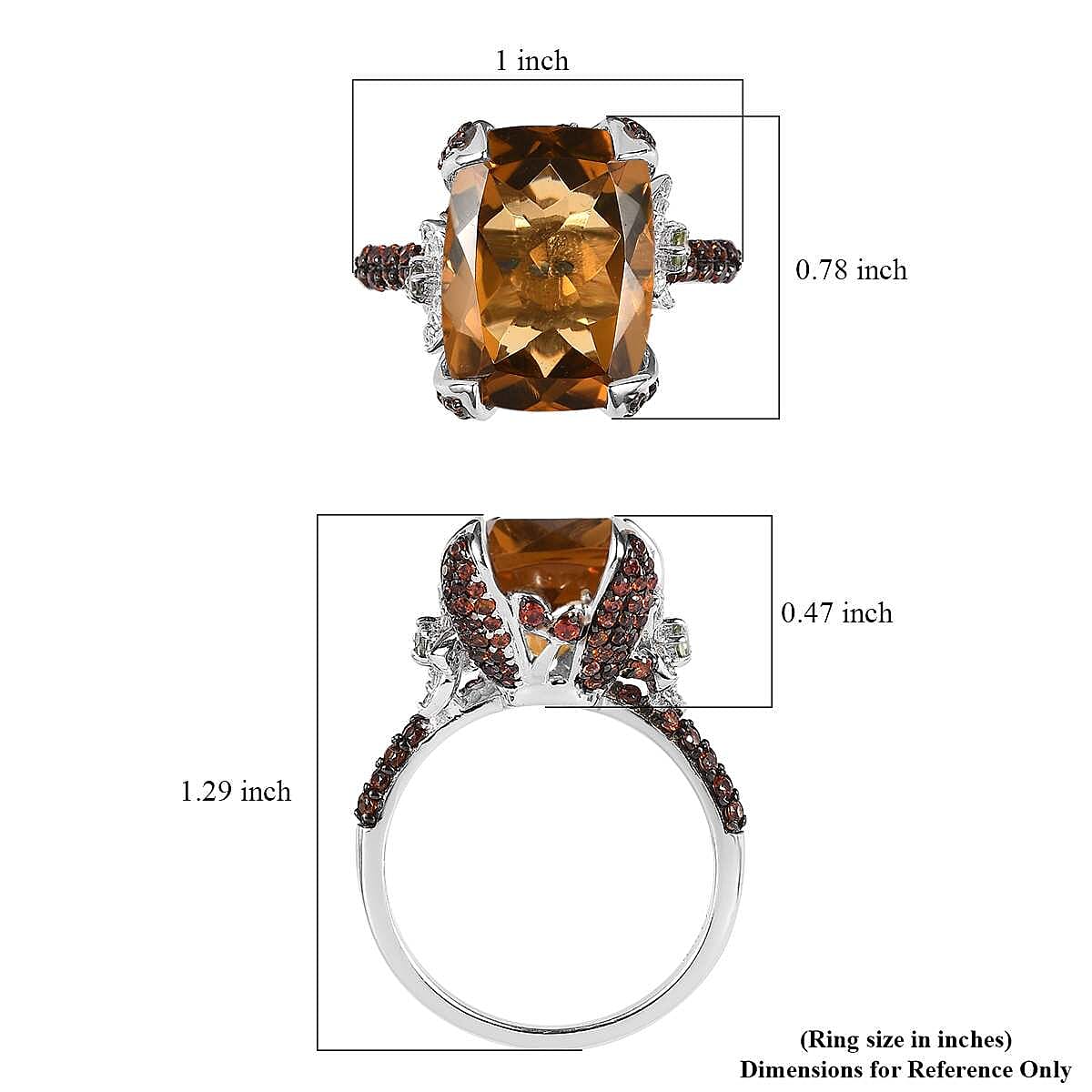 GP Italian Garden Collection AAA Brazilian Citrine and Multi Gemstone Ring in Platinum Over Sterling Silver (Size 10.0) 11.25 ctw