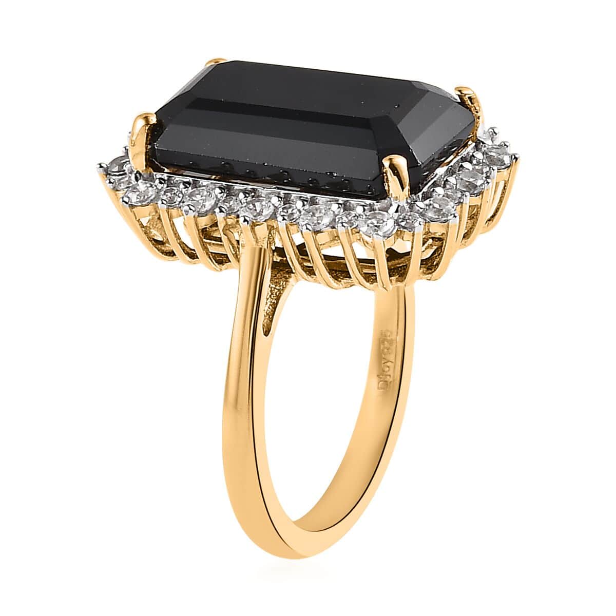 Thai Black Spinel and White Zircon Halo Ring in Vermeil Yellow Gold Over Sterling Silver (Size 10.0) 13.50 ctw image number 3