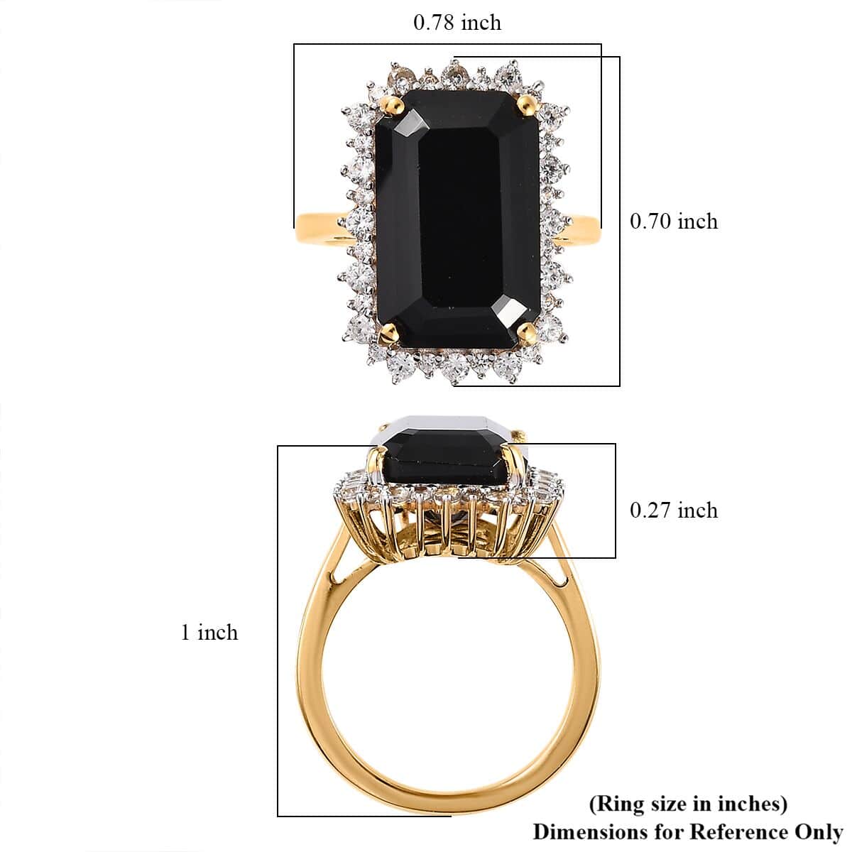 Thai Black Spinel and White Zircon Halo Ring in Vermeil Yellow Gold Over Sterling Silver (Size 10.0) 13.50 ctw image number 5