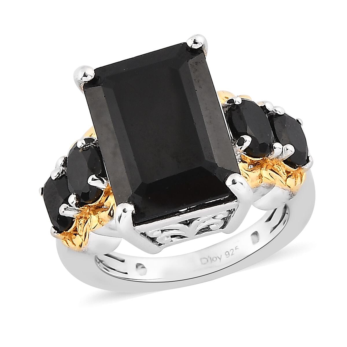 Thai Black Spinel 5 Stone Ring in Vermeil YG and Platinum Over Sterling Silver 10.00 ctw image number 0