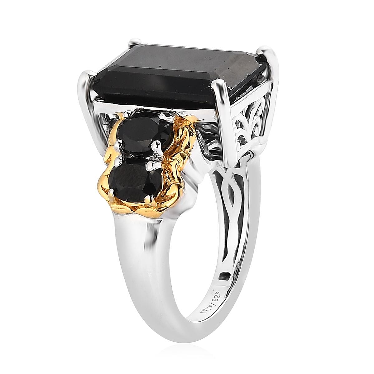 Thai Black Spinel 5 Stone Ring in Vermeil YG and Platinum Over Sterling Silver 10.00 ctw image number 3