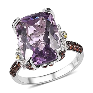 GP Italian Garden Collection AAA Rose De France Amethyst and Multi Gemstone Ring in Platinum Over Sterling Silver (Size 9.0) 11.50 ctw