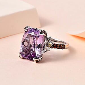 GP Italian Garden Collection AAA Rose De France Amethyst and Multi Gemstone Ring in Platinum Over Sterling Silver (Size 9.0) 11.50 ctw