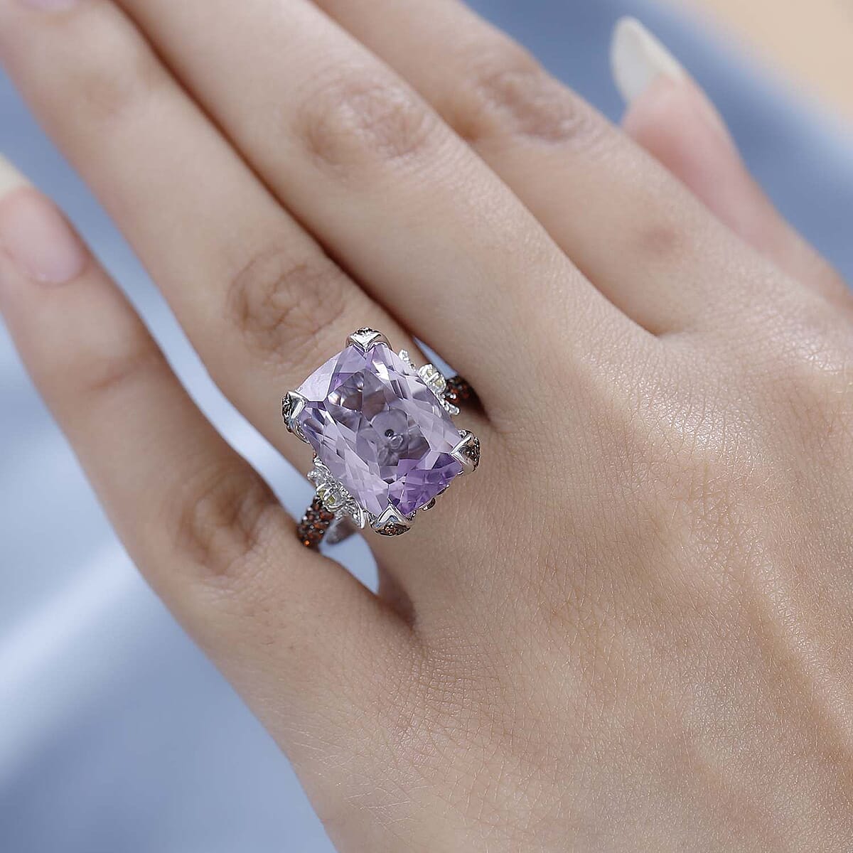 GP Italian Garden Collection AAA Rose De France Amethyst and Multi Gemstone Ring in Platinum Over Sterling Silver (Size 9.0) 11.50 ctw image number 2