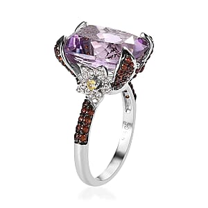 GP Italian Garden Collection AAA Rose De France Amethyst and Multi Gemstone Ring in Platinum Over Sterling Silver (Size 9.0) 11.50 ctw