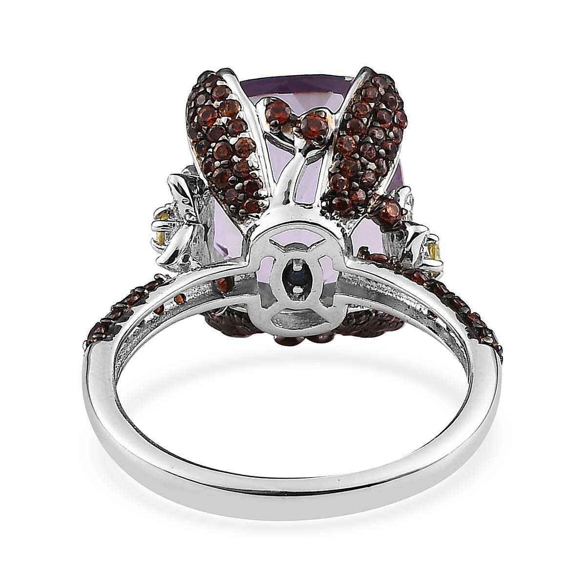 GP Italian Garden Collection AAA Rose De France Amethyst and Multi Gemstone Ring in Platinum Over Sterling Silver (Size 9.0) 11.50 ctw image number 4