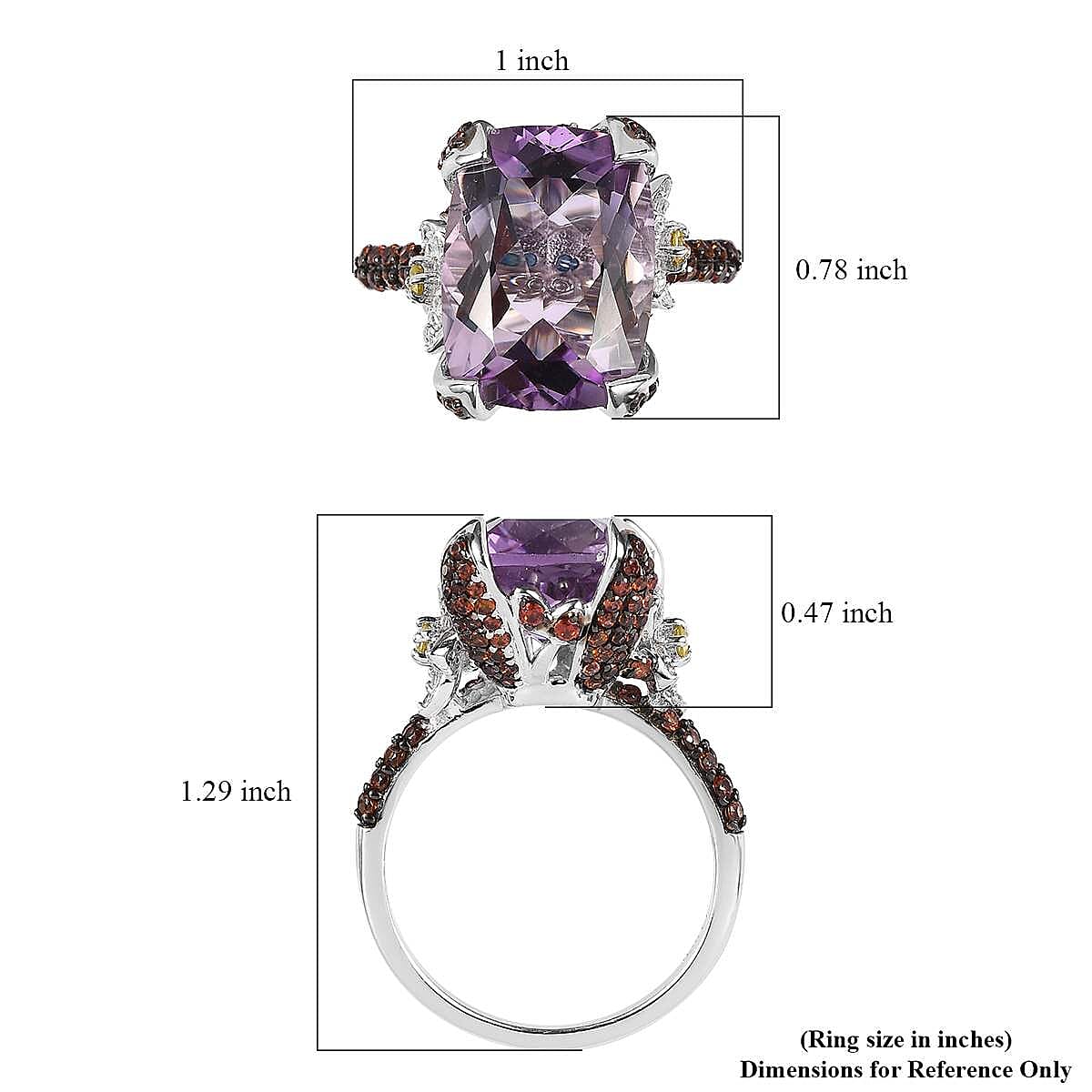 GP Italian Garden Collection AAA Rose De France Amethyst and Multi Gemstone Ring in Platinum Over Sterling Silver (Size 9.0) 11.50 ctw image number 5
