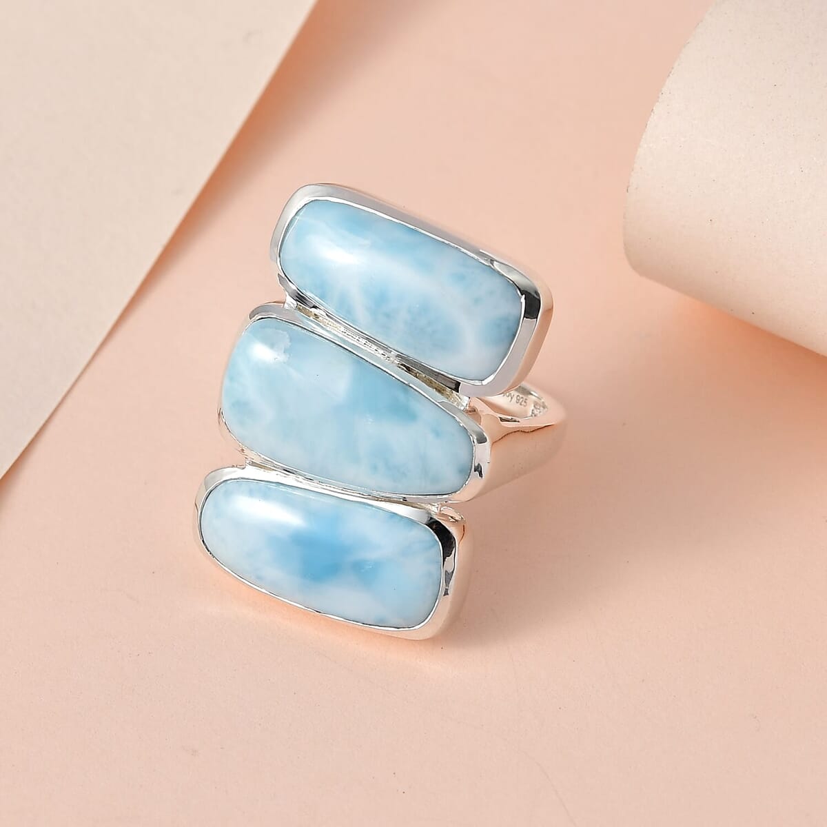 Premium Larimar Fancy Ring in Sterling Silver (Size 10.0) 25.90 ctw image number 1