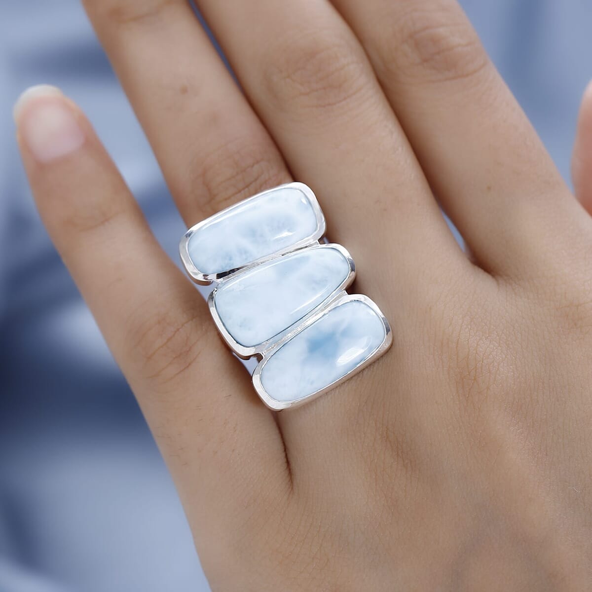 Premium Larimar Fancy Ring in Sterling Silver (Size 10.0) 25.90 ctw image number 2