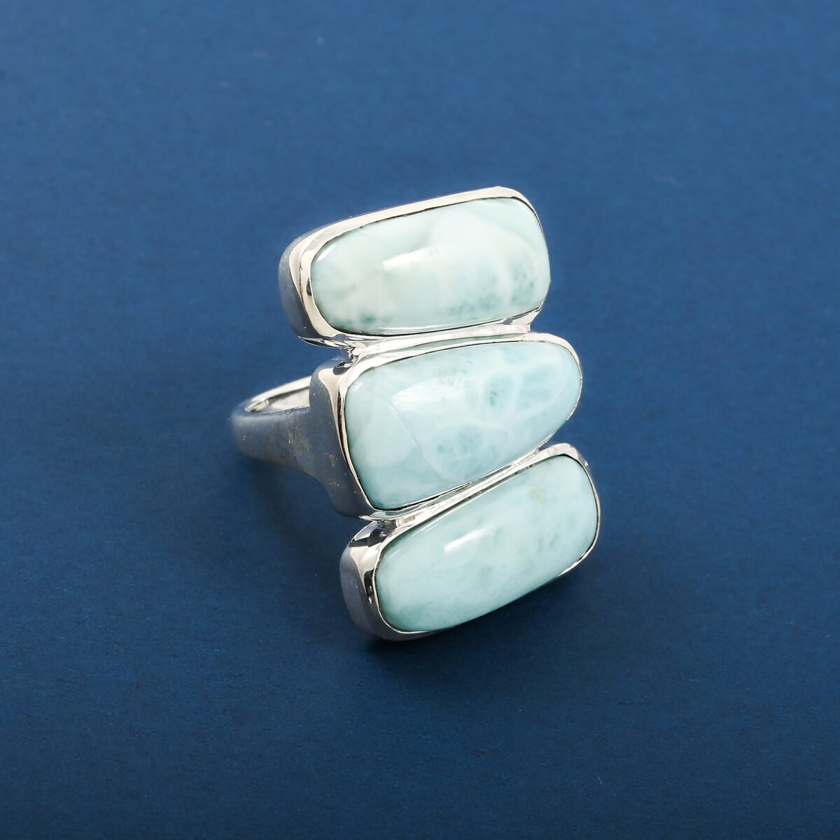 Premium Larimar 25.90 ctw Fancy Ring in Sterling Silver (Size 7.0) image number 1