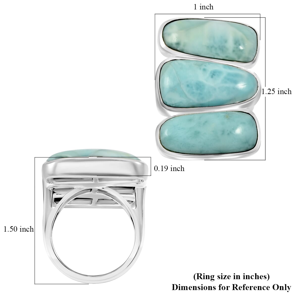 Premium Larimar 25.90 ctw Fancy Ring in Sterling Silver (Size 7.0) image number 4