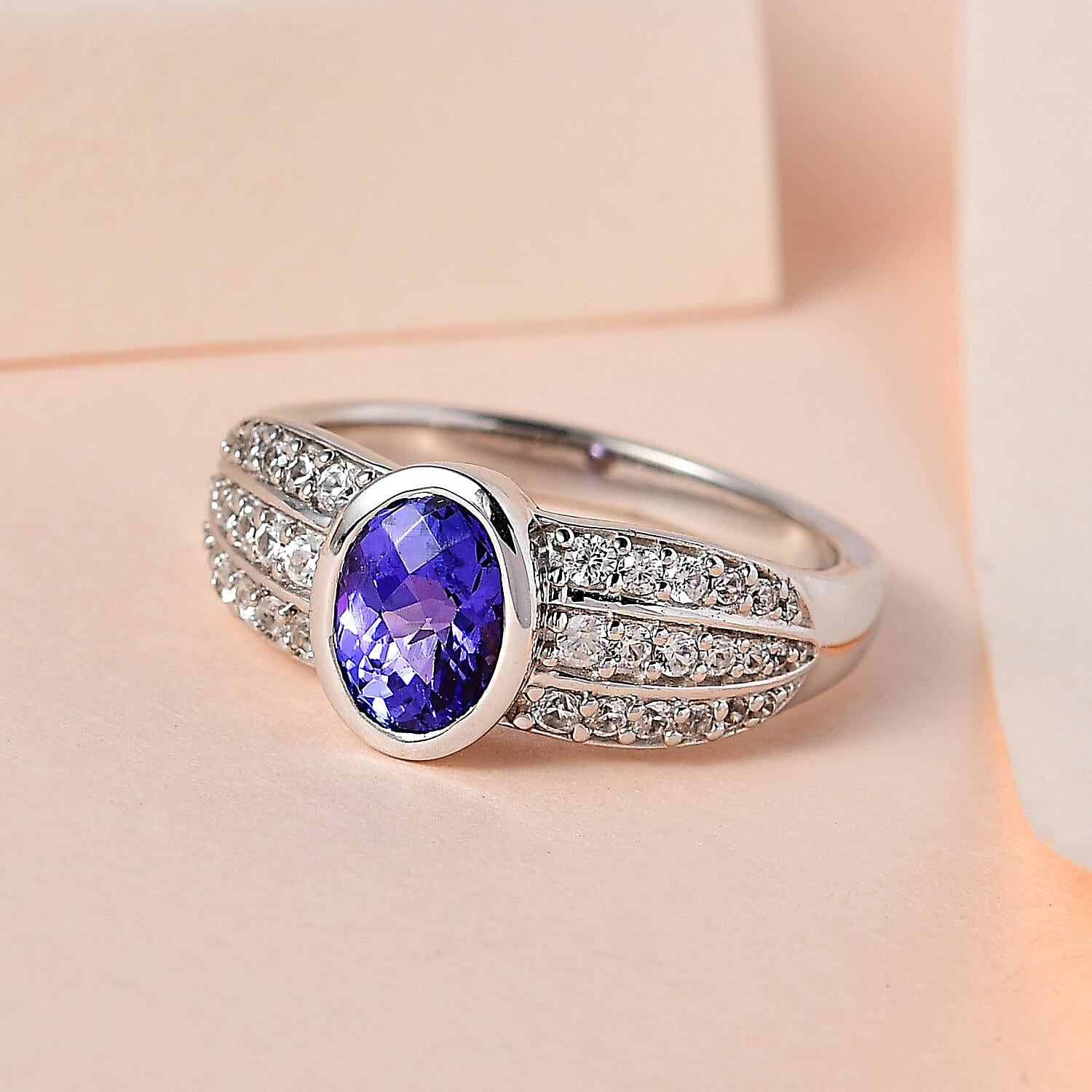 Tanzanite and White Zircon 2.79 ctw Ring in Platinum Over Sterling Silver (Size 10.0)