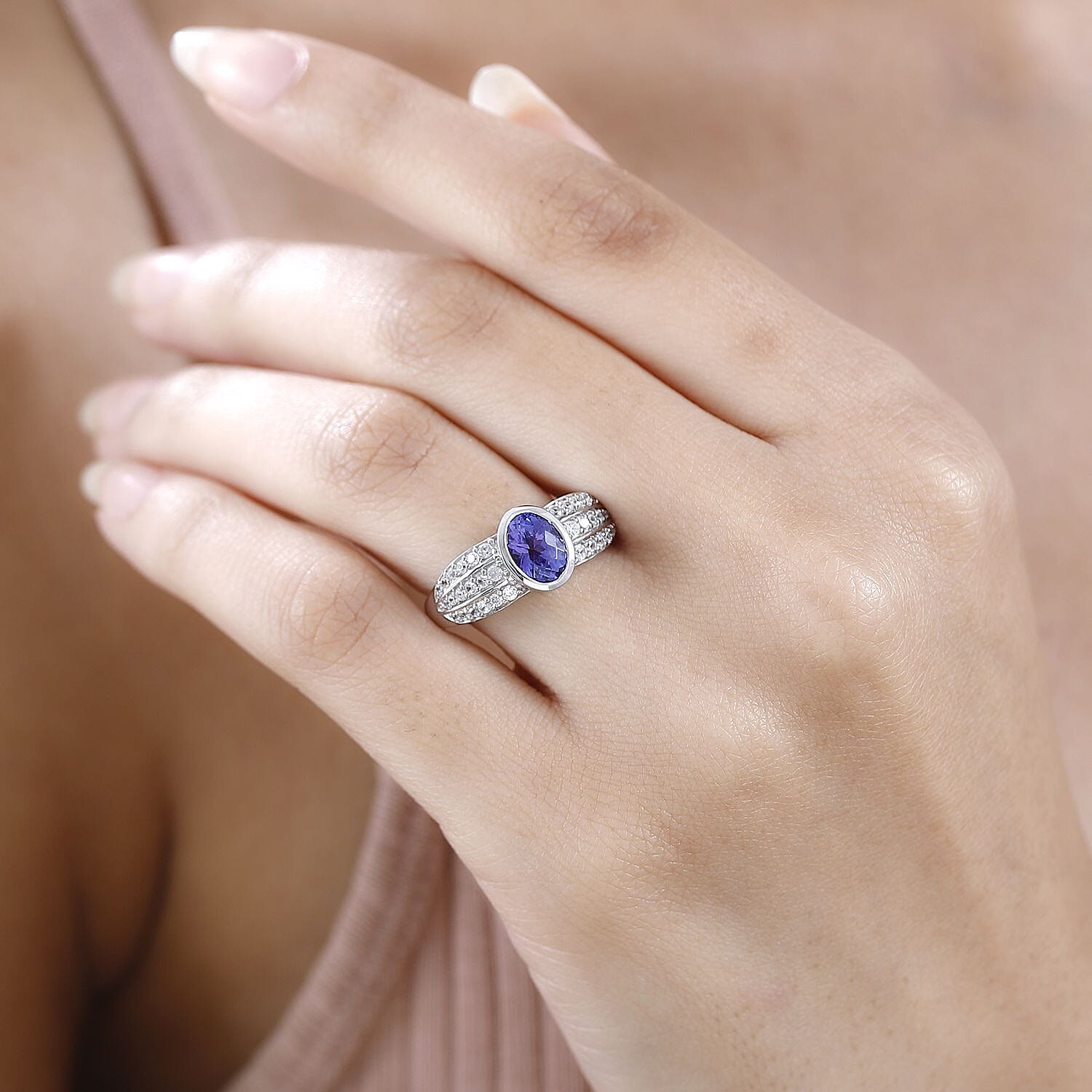 Tanzanite and White Zircon 2.79 ctw Ring in Platinum Over Sterling Silver (Size 10.0)