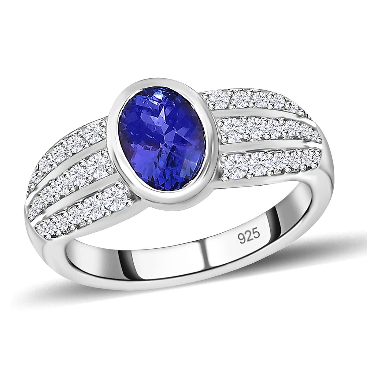 Tanzanite and White Zircon 2.79 ctw Ring in Platinum Over Sterling Silver (Size 10.0)