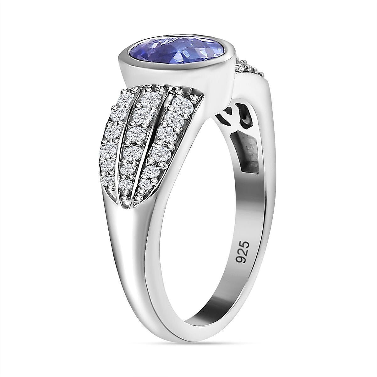 Tanzanite and White Zircon 2.79 ctw Ring in Platinum Over Sterling Silver (Size 10.0)