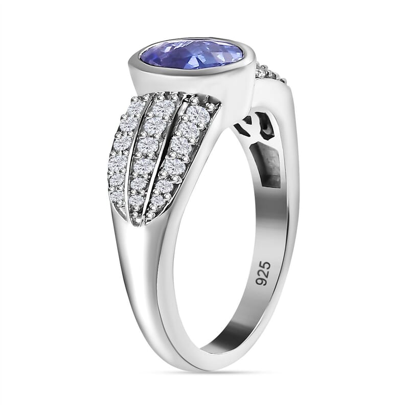 Tanzanite and White Zircon 2.79 ctw Ring in Platinum Over Sterling Silver (Size 10.0)