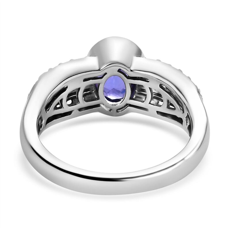 Tanzanite and White Zircon 2.79 ctw Ring in Platinum Over Sterling Silver (Size 10.0)