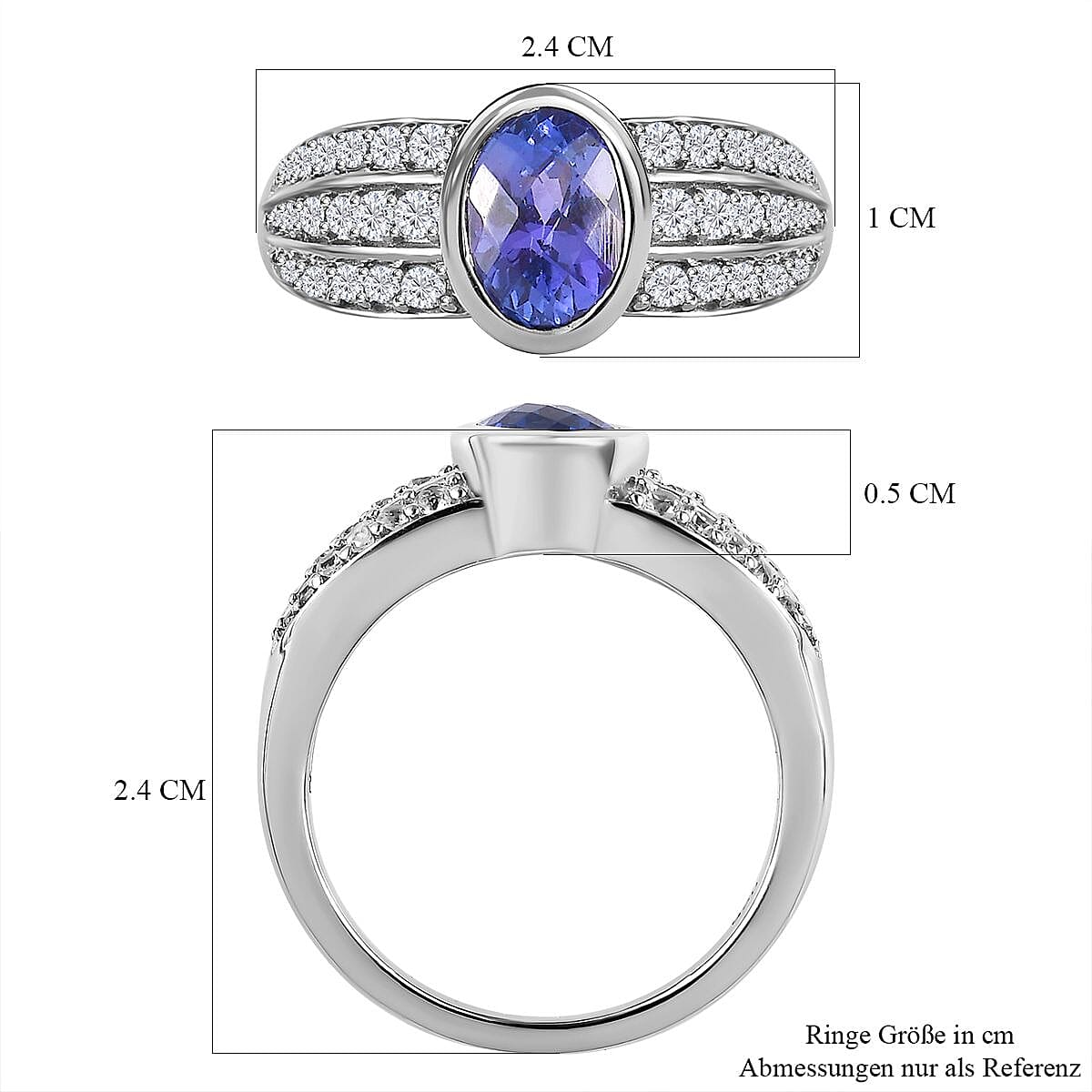 Tanzanite and White Zircon 2.79 ctw Ring in Platinum Over Sterling Silver (Size 10.0)