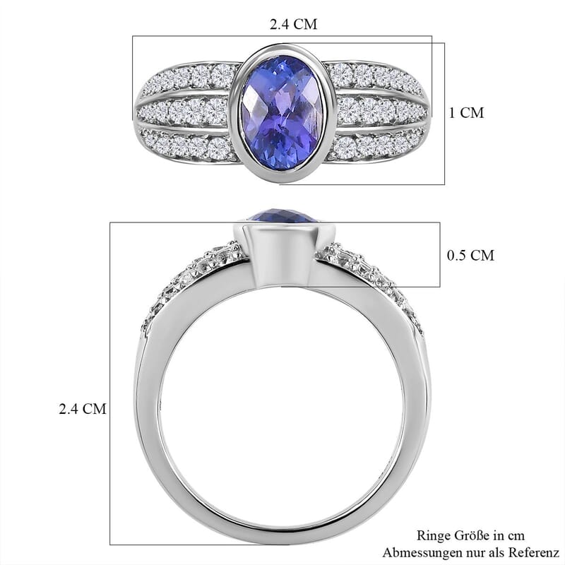 Tanzanite and White Zircon 2.79 ctw Ring in Platinum Over Sterling Silver (Size 10.0)