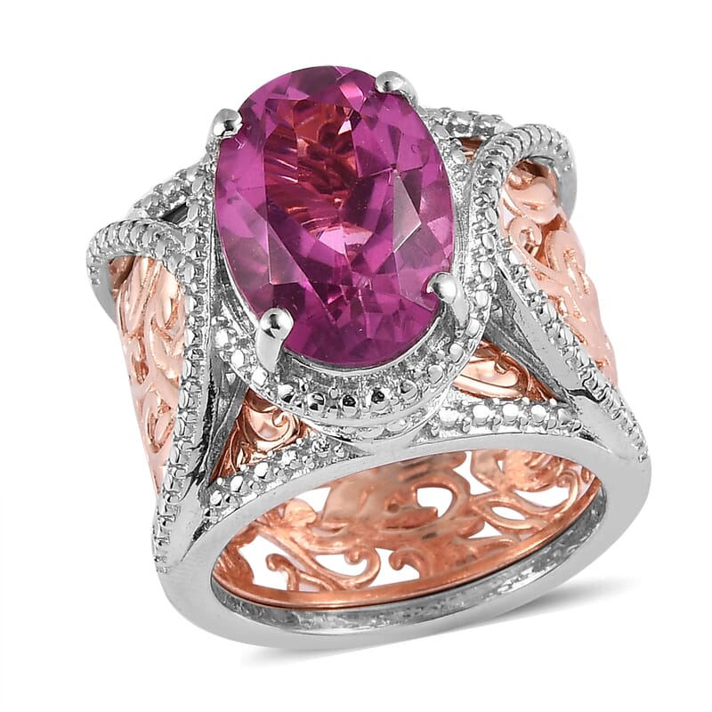 Karis Radiant Orchid Quartz (Triplet) Stackable Ring in 18K Rose Gold Plated and Platinum Bond (Size 10.0) 6.40 ctw