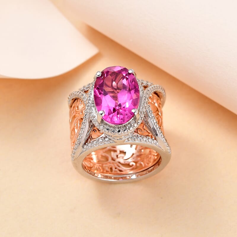 Karis Radiant Orchid Quartz (Triplet) Stackable Ring in 18K Rose Gold Plated and Platinum Bond (Size 10.0) 6.40 ctw