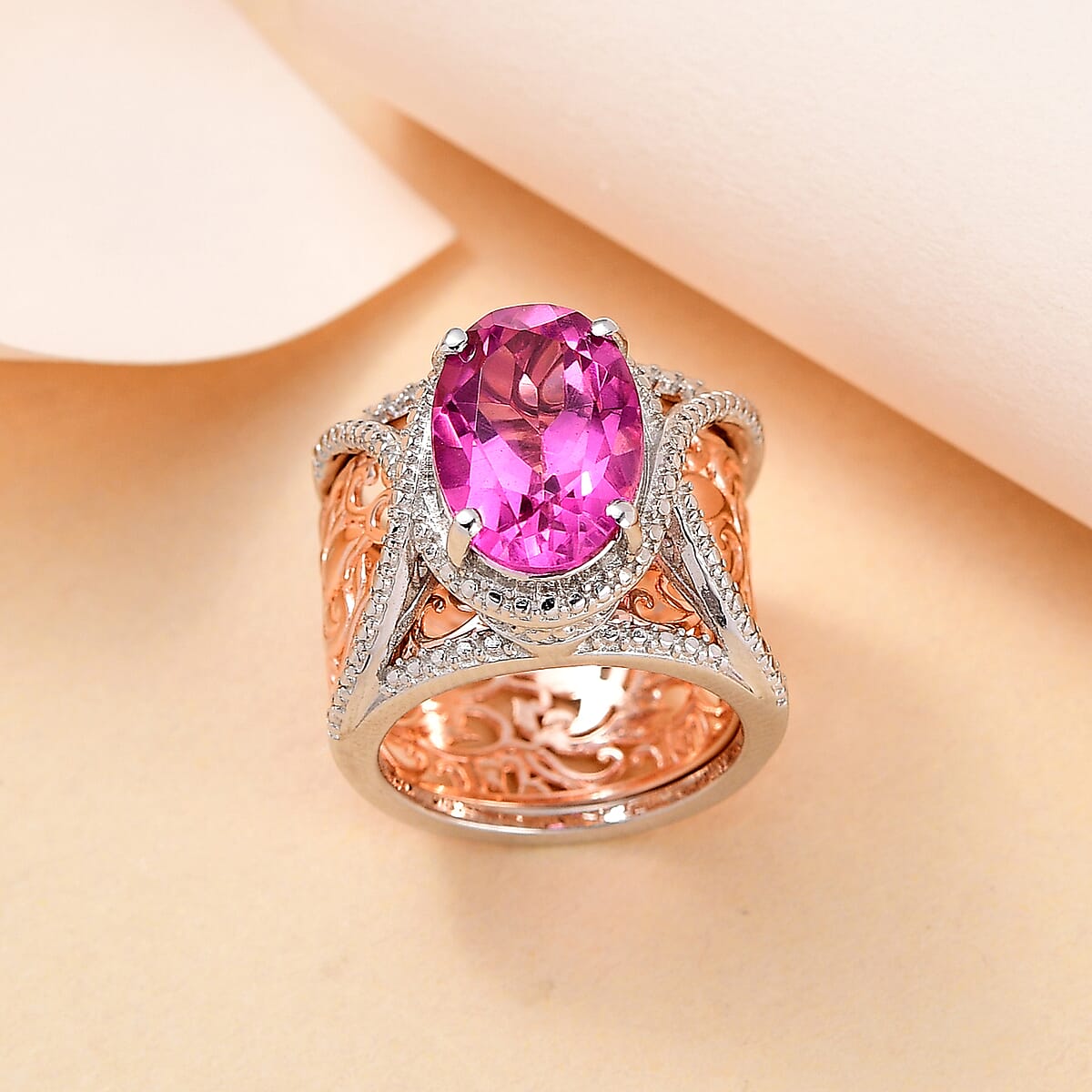 Karis Radiant Orchid Quartz (Triplet) Stackable Ring in 18K Rose Gold Plated and Platinum Bond (Size 11.0) 6.40 ctw image number 1