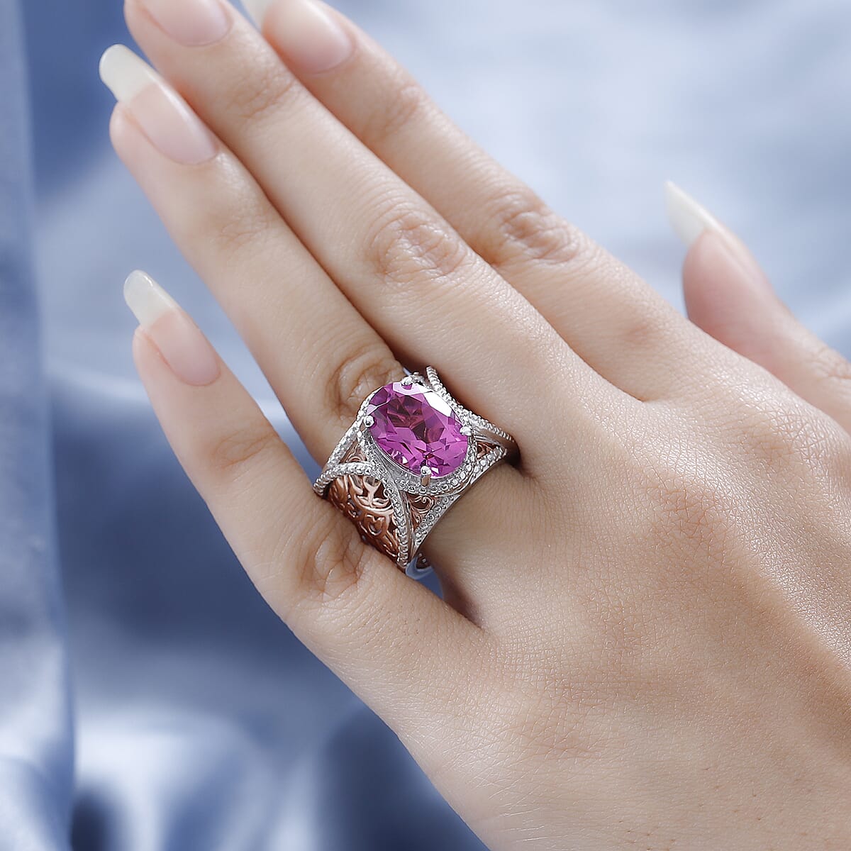 Karis Radiant Orchid Quartz (Triplet) Stackable Ring in 18K Rose Gold Plated and Platinum Bond (Size 7.0) 6.40 ctw image number 2