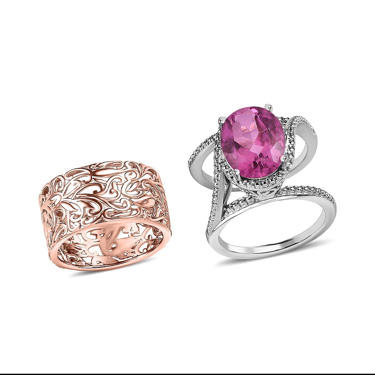 Karis Radiant Orchid Quartz (Triplet) Stackable Ring in 18K Rose Gold Plated and Platinum Bond (Size 7.0) 6.40 ctw image number 3