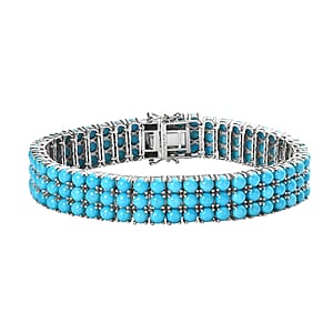 D'Joy Premium Sleeping Beauty Turquoise 31.10 ctw 3 Row Bracelet in Platinum Over Sterling Silver (8.00 In)