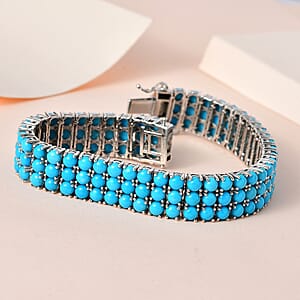 D'Joy Premium Sleeping Beauty Turquoise 31.10 ctw 3 Row Bracelet in Platinum Over Sterling Silver (8.00 In)