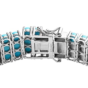 D'Joy Premium Sleeping Beauty Turquoise 31.10 ctw 3 Row Bracelet in Platinum Over Sterling Silver (8.00 In)