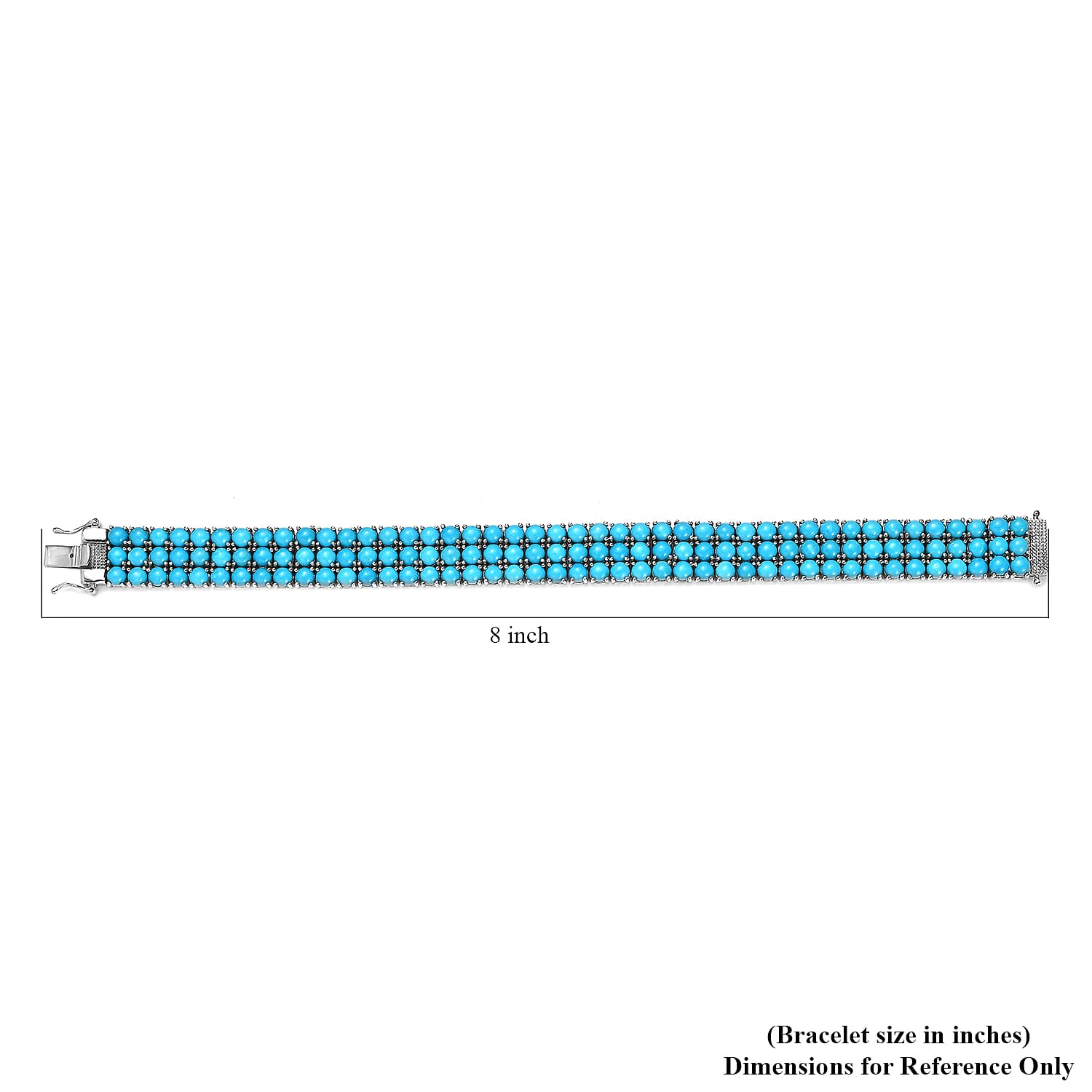 D'Joy Premium Sleeping Beauty Turquoise 3 Row Bracelet in Platinum Over Sterling Silver (8.00 In) 39.10 ctw