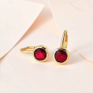 Magenta Rose Color Triplet Quartz Lever Back 2.50 ctw Earrings in Vermeil YG Over Sterling Silver