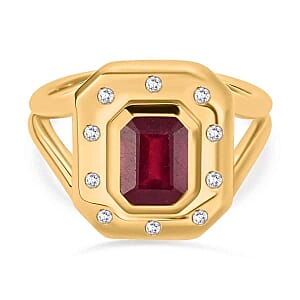 Niassa Ruby (FF) and White Zircon 2.60 ctw Ring in 14K YG Over Sterling Silver (Size 6.5)